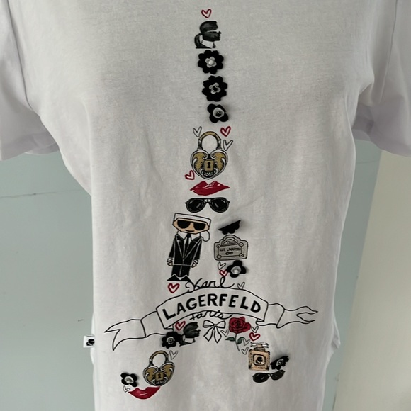 Karl Lagerfeld white with black and red Paris Motif T-Shirt like new condition/M - Picture 2 of 8